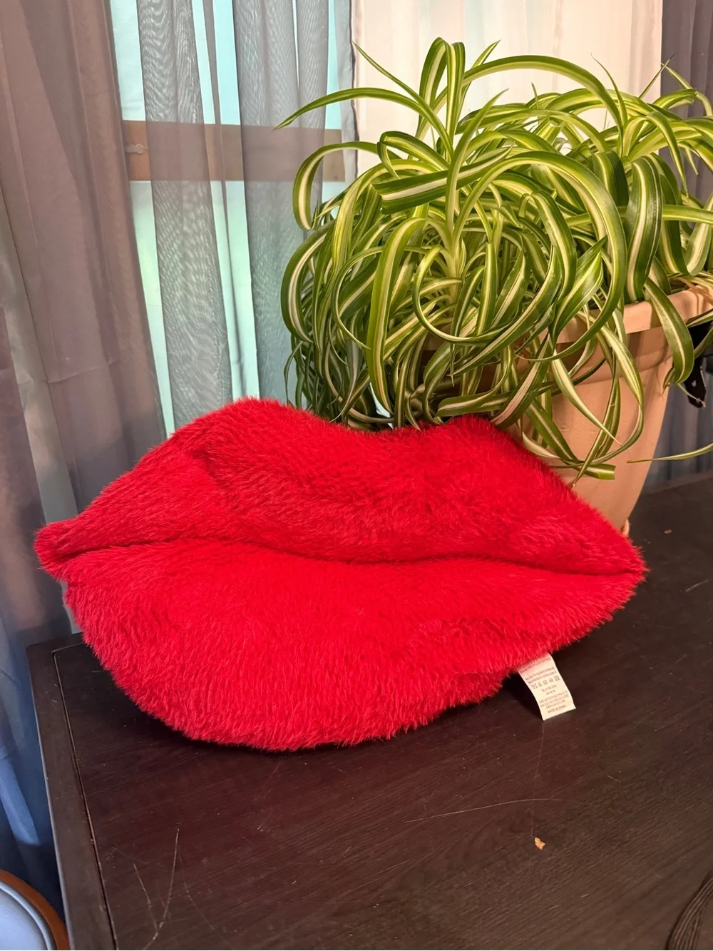 Red Plush Lip Pillow Decorative Accent